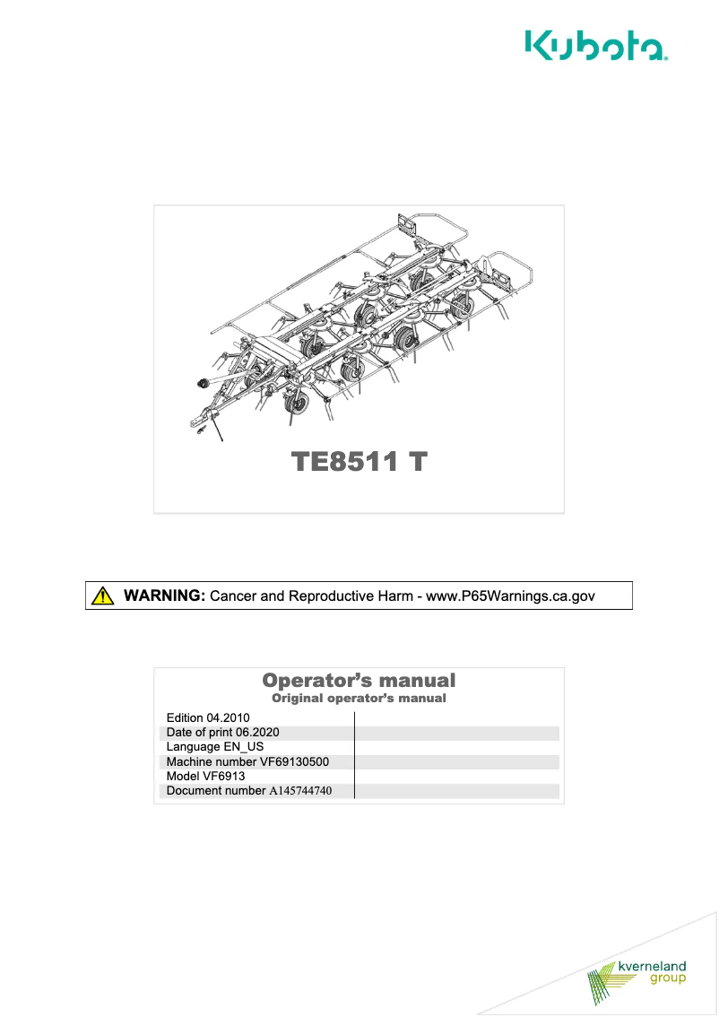 Page 1 of the manual User Manual Kubota TE8511 T