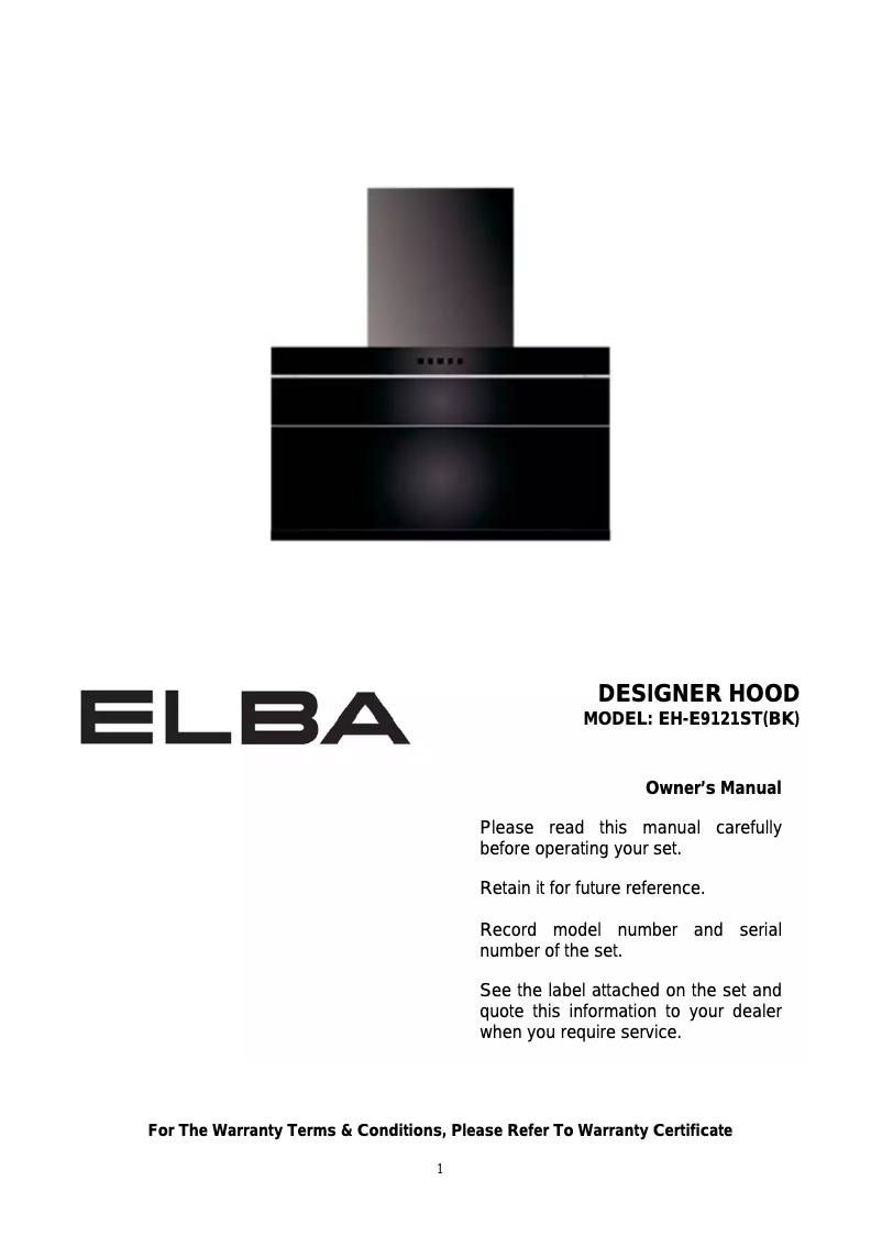 Page n°1 - Manuel utilisateur Elba ETERNO EH-E9121ST(BK)