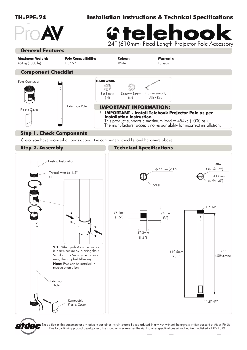 Page 1 de la notice Manuel utilisateur Atdec TH-PPE-24