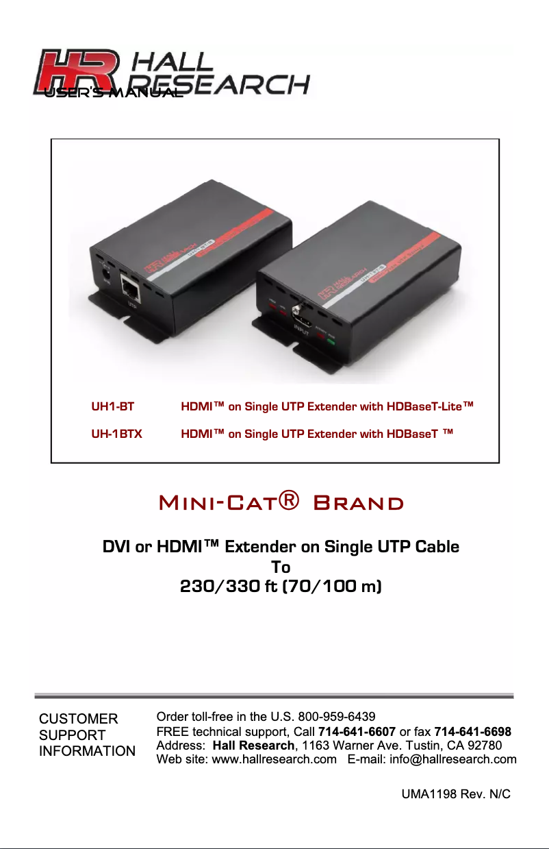 Page 1 de la notice Manuel utilisateur Hall Research UH-1BT-S