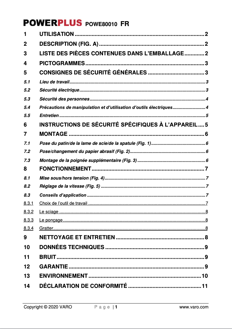 Image de la première page du manuel de l'appareil POWE80010