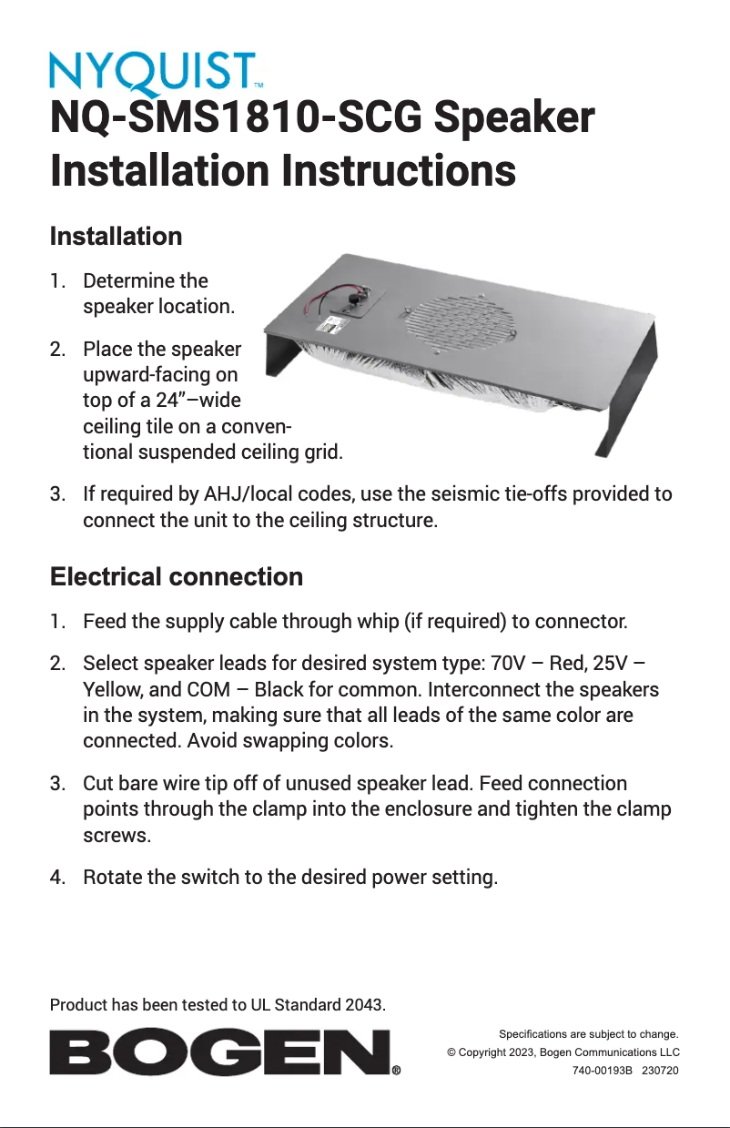 Page 1 de la notice Manuel utilisateur Bogen NQ-SMS1810-SCG