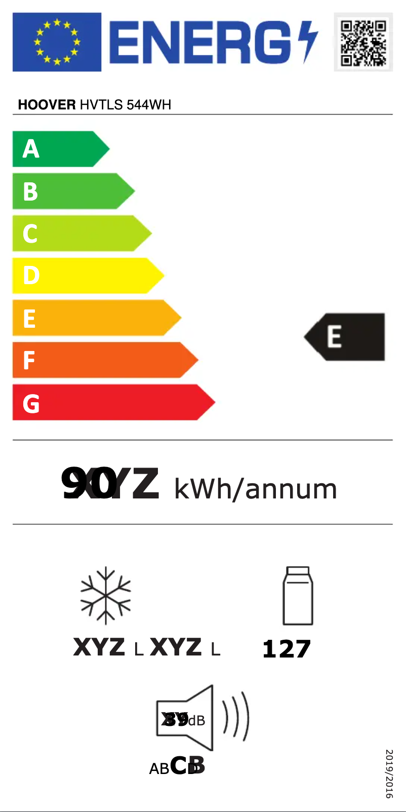 Page 1 de la notice Label énergétique Hoover HVTLS 544WH