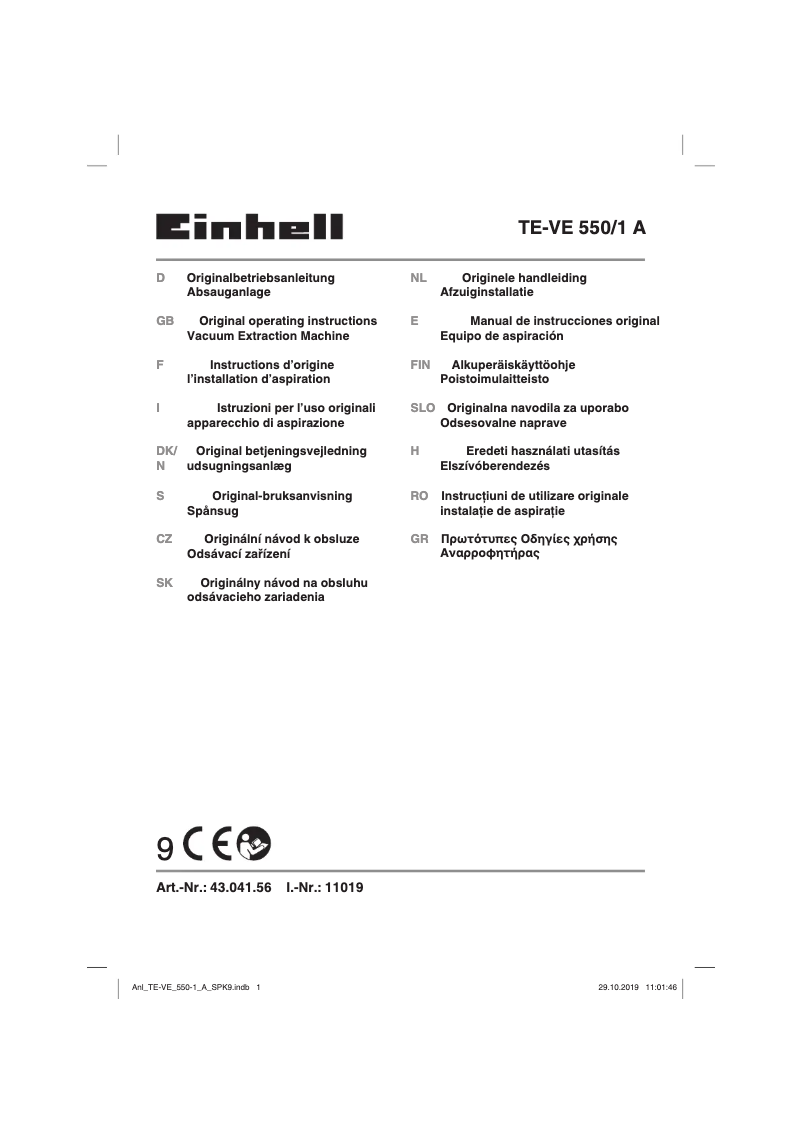 Page n°1 - Manuel utilisateur Einhell TE-VE 550/1 A