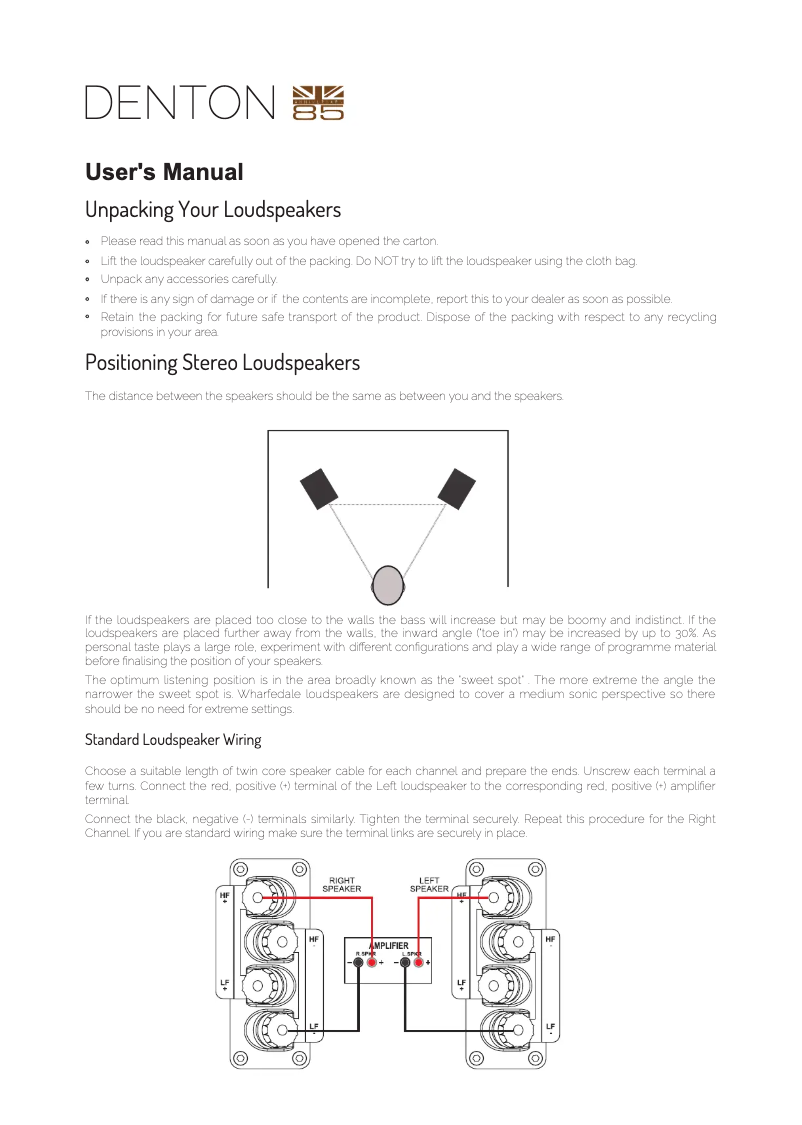 Page 1 de la notice Manuel utilisateur Wharfedale Denton 85
