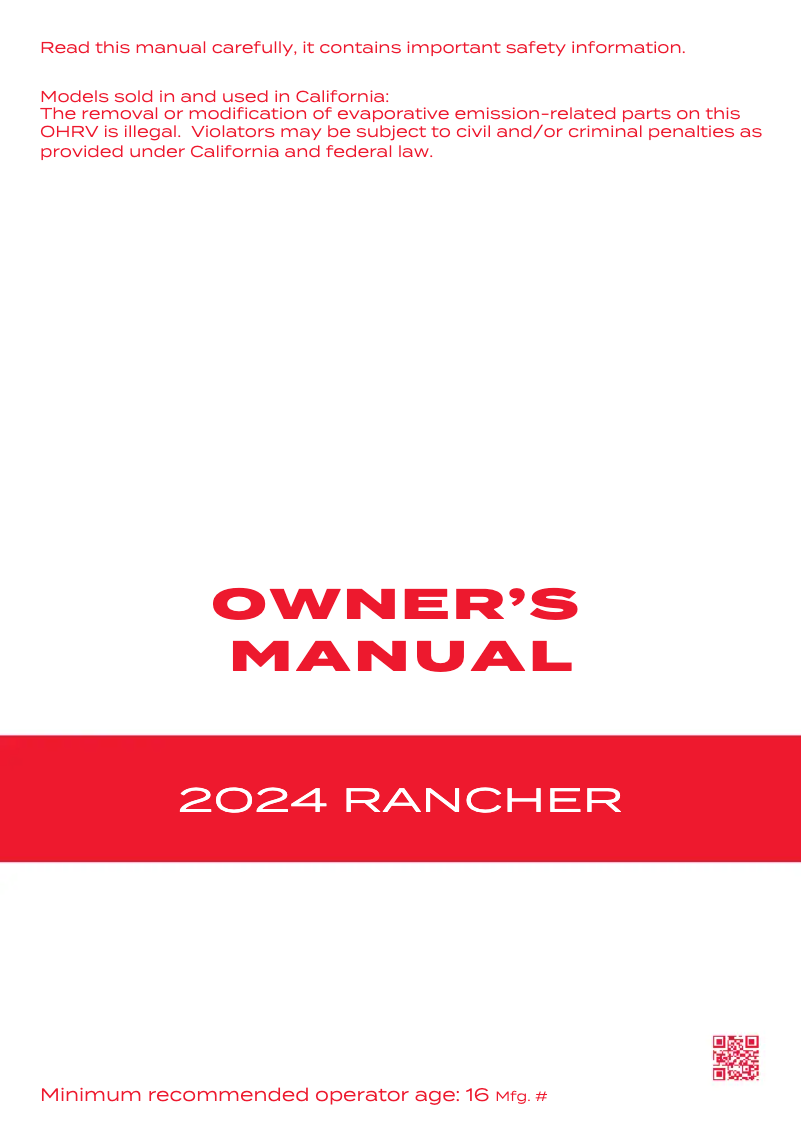 Página 1 del manual Manual de usuario Honda Rancher (2024)