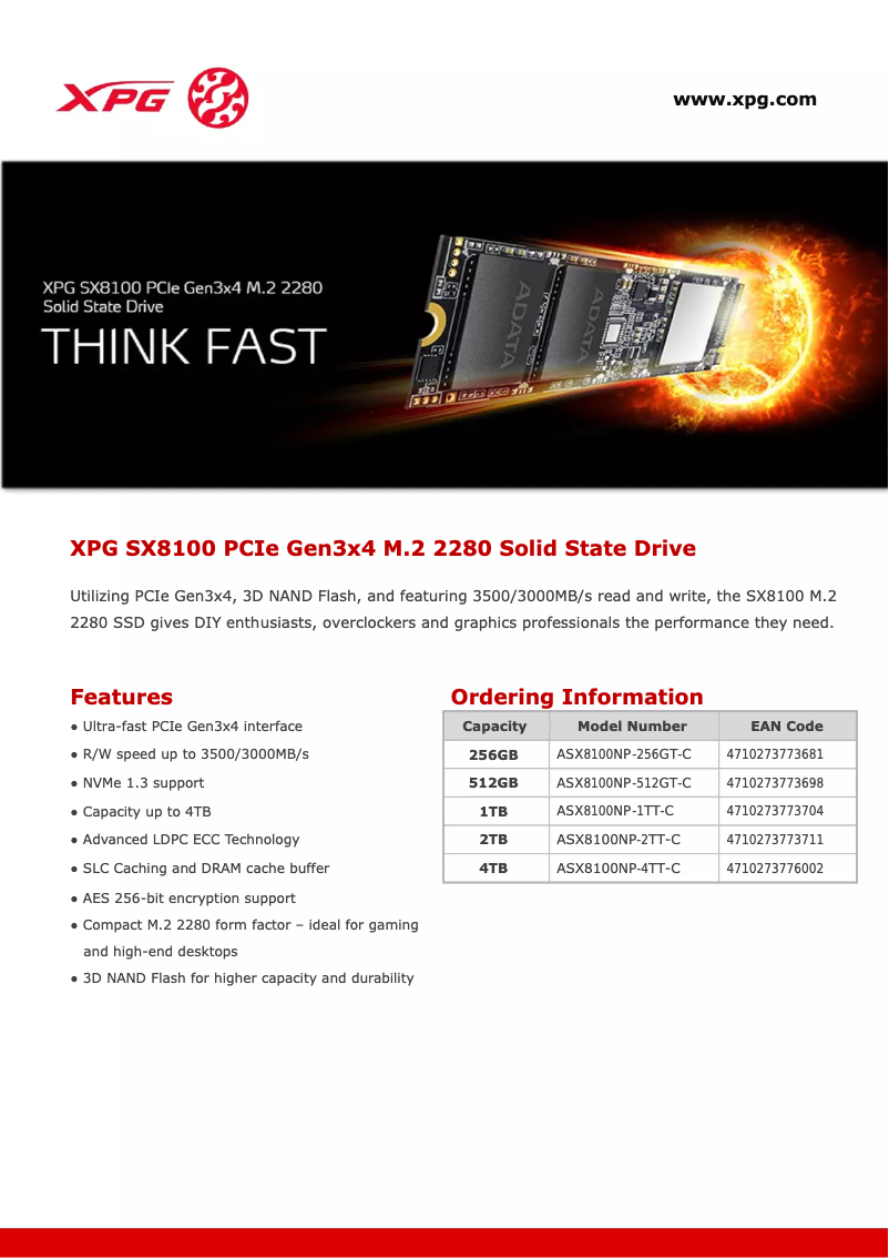 Image de la première page du manuel de l'appareil XPG SX8100