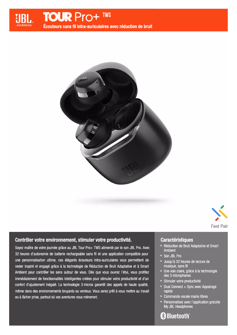 Page 1 de la notice Fiche technique JBL Tour Pro+ TWS