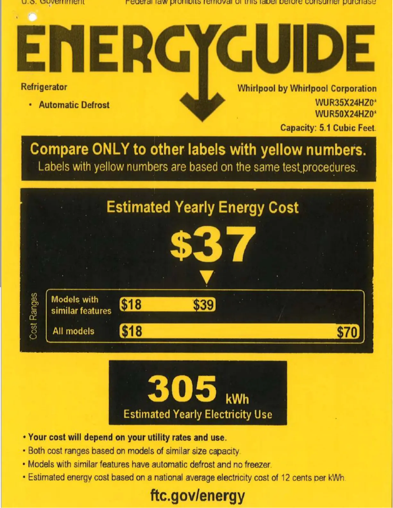 Page n°1 - Label énergétique Whirlpool WUR35X24HZ