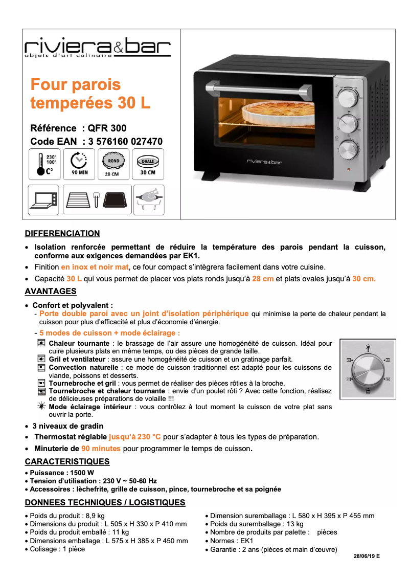 Page n°1 - Fiche technique Riviera & Bar QFR300
