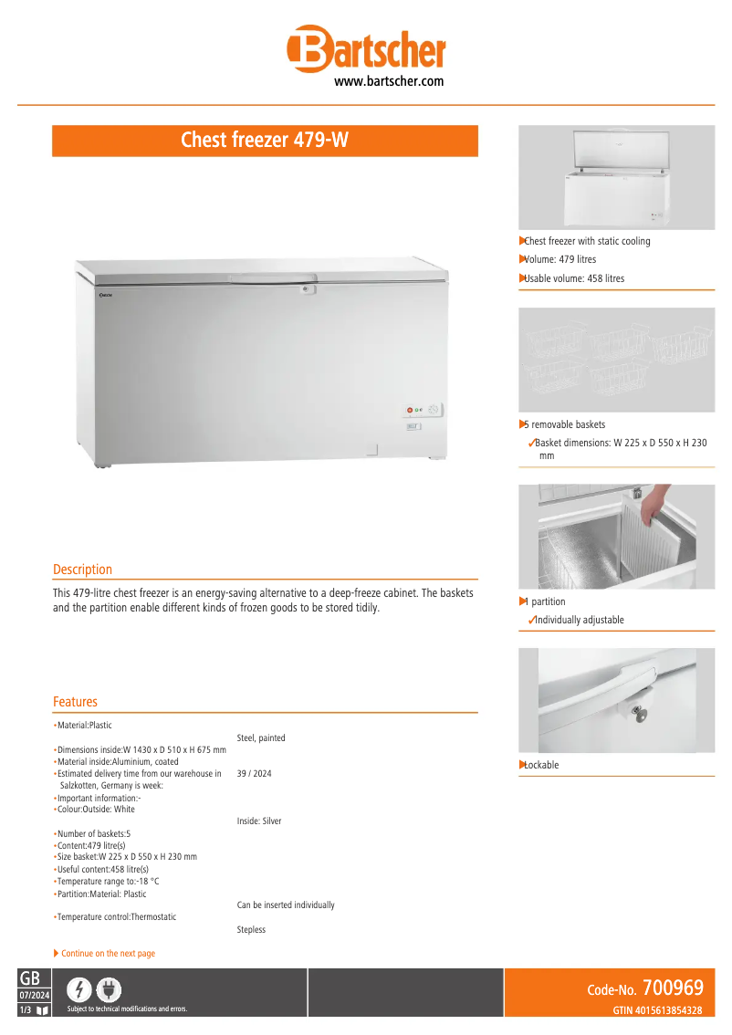 Page 1 de la notice Fiche technique Bartscher 479-W