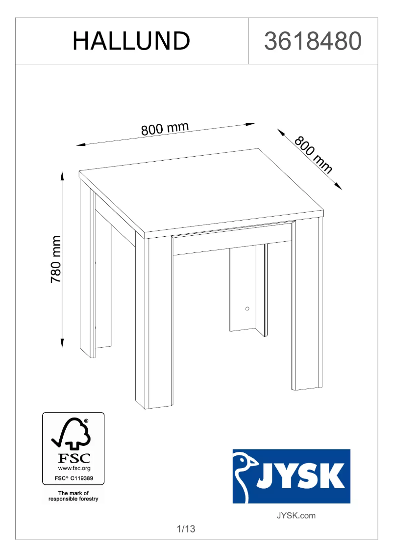 Page n°1 - Manuel utilisateur JYSK Hallund (80x80x78)