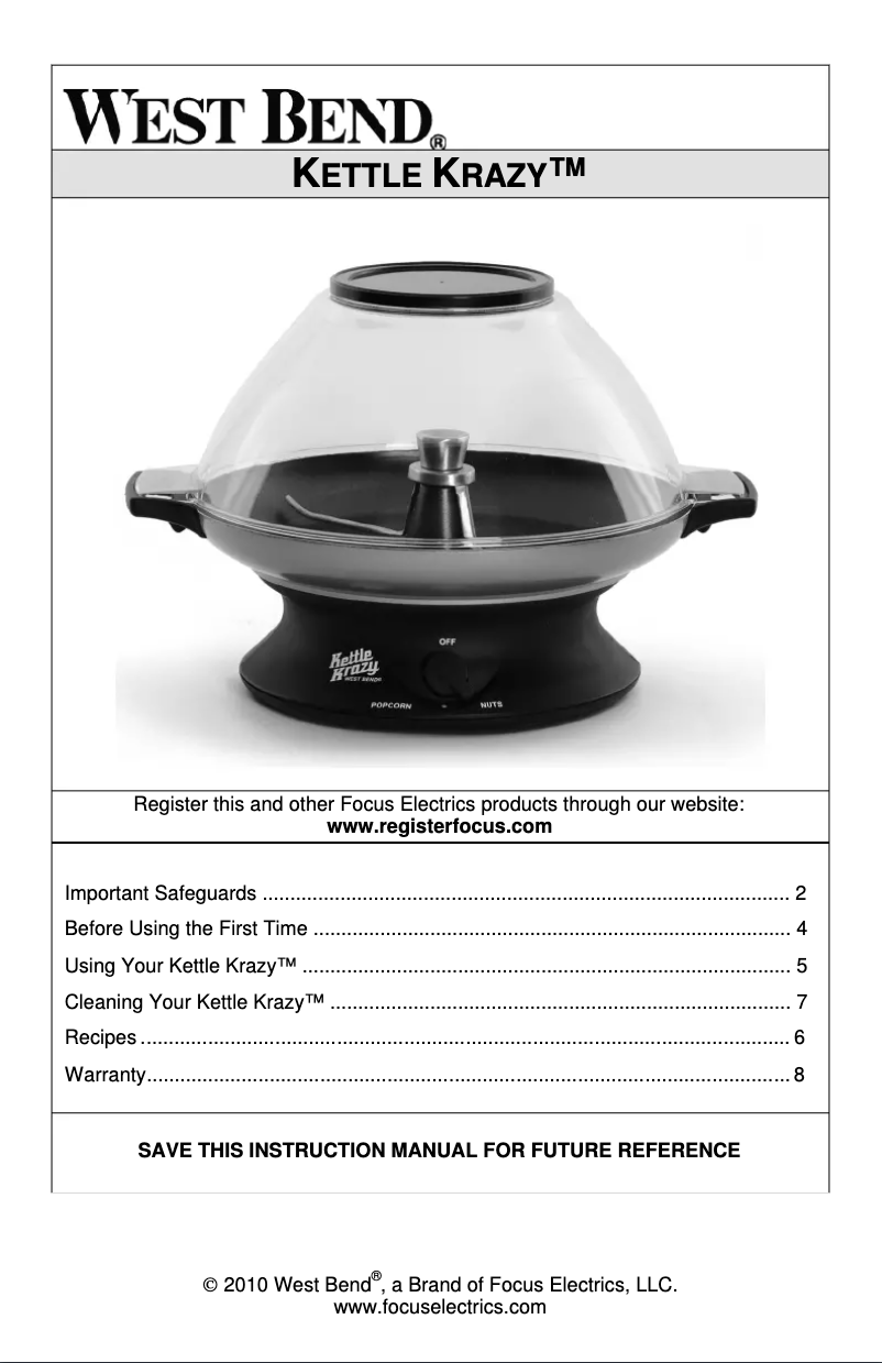 Page n°1 - Manuel utilisateur WestBend Kettle Krazy 82386