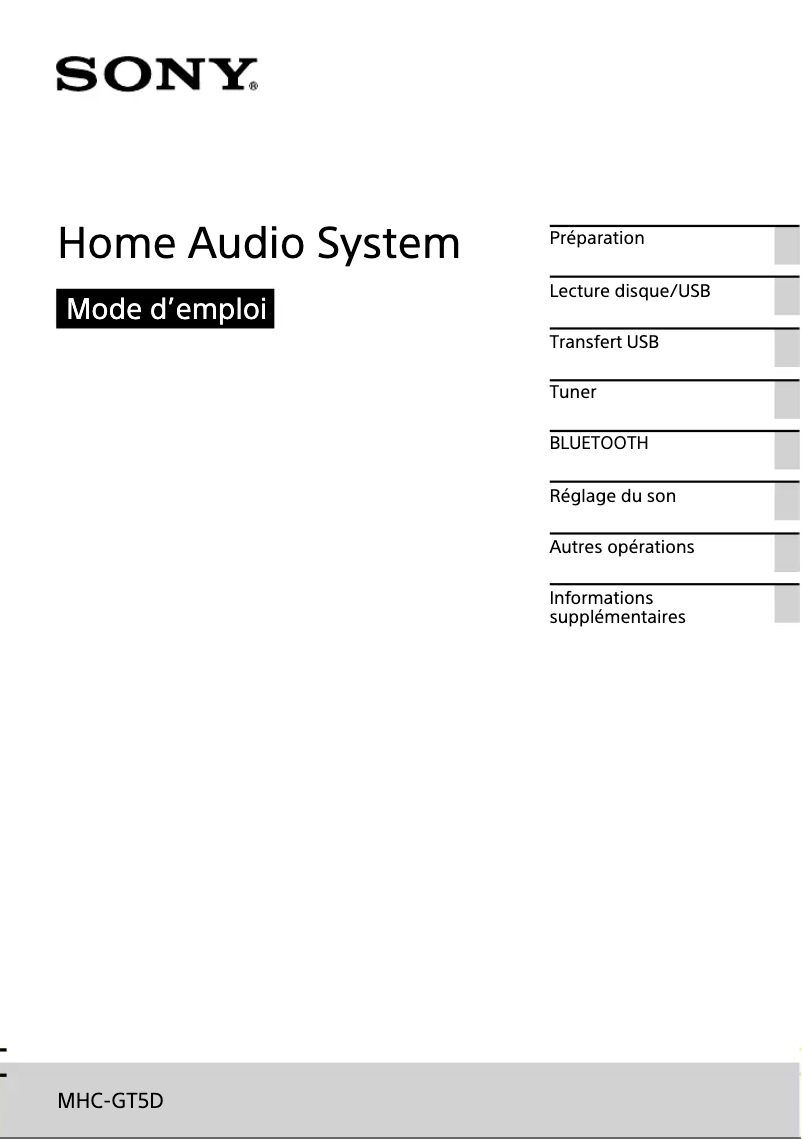 Image de la première page du manuel de l'appareil MHC-GT5D