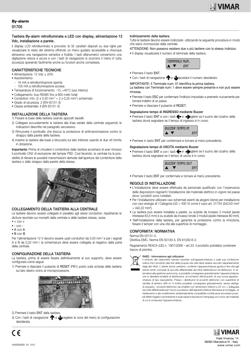 Page 1 de la notice Instructions / montage Vimar 01705