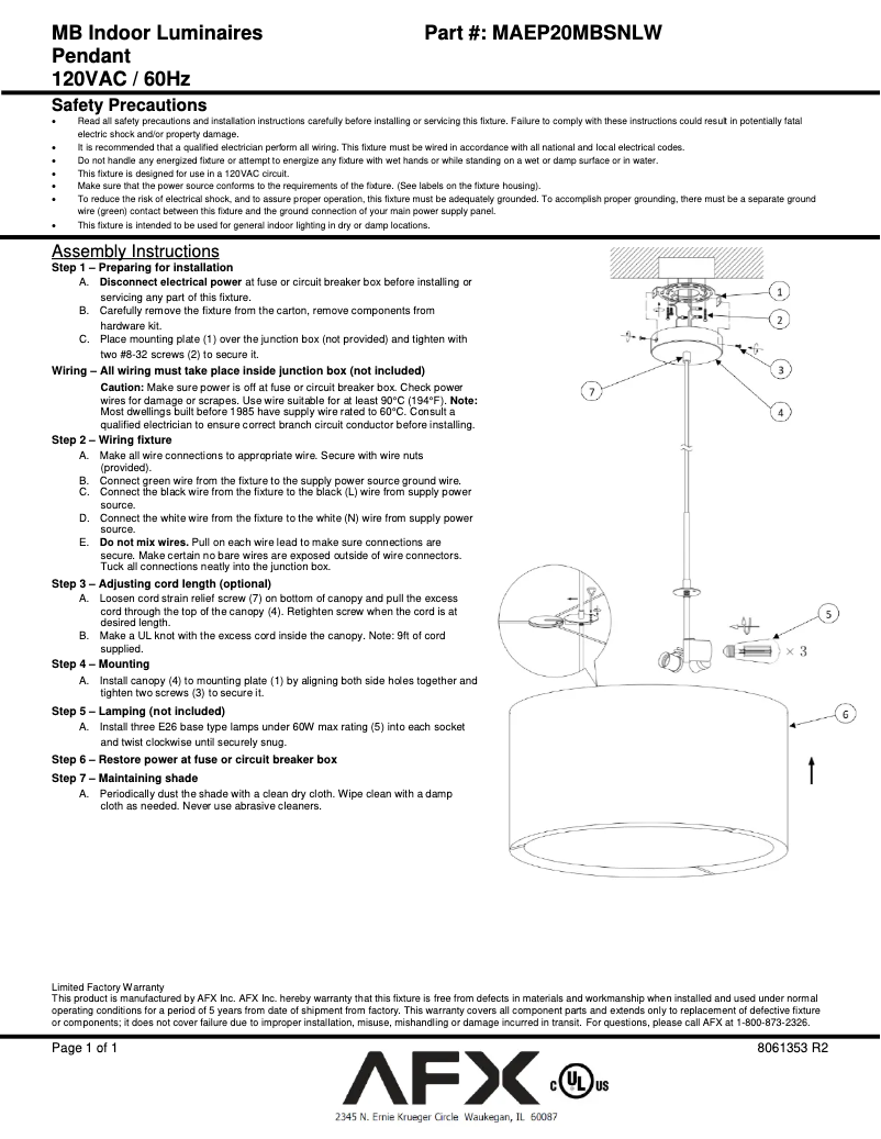 Page n°1 - Manuel utilisateur AFX Mae MAEP20MBSNLW