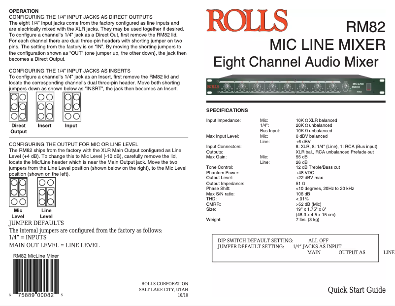 Page 1 de la notice Manuel utilisateur Rolls RM82