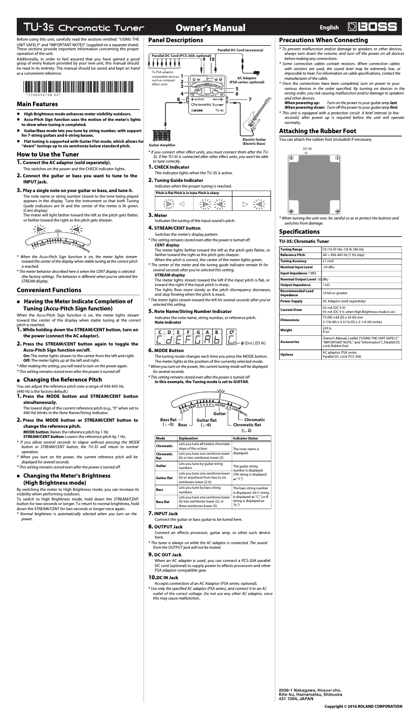 Image de la première page du manuel de l'appareil TU-3S