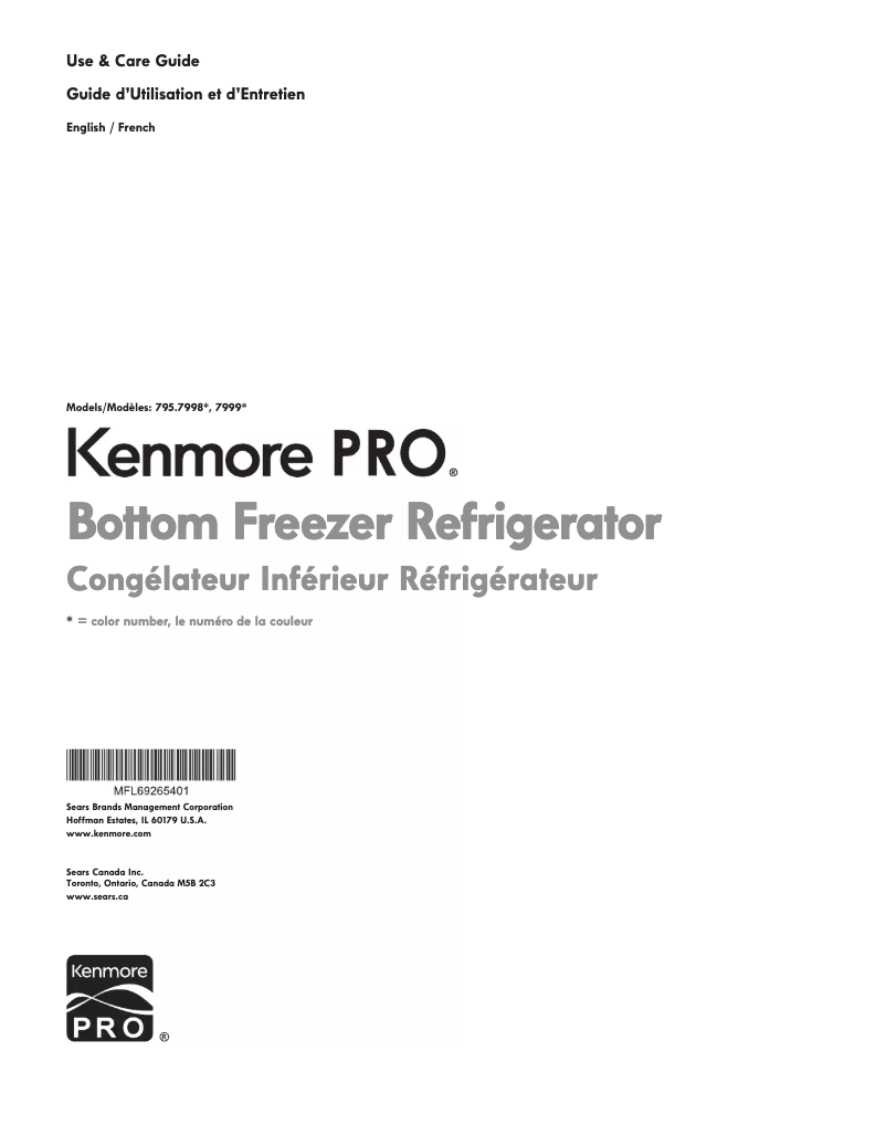 Page n°1 - Manuel utilisateur Kenmore 795.79993