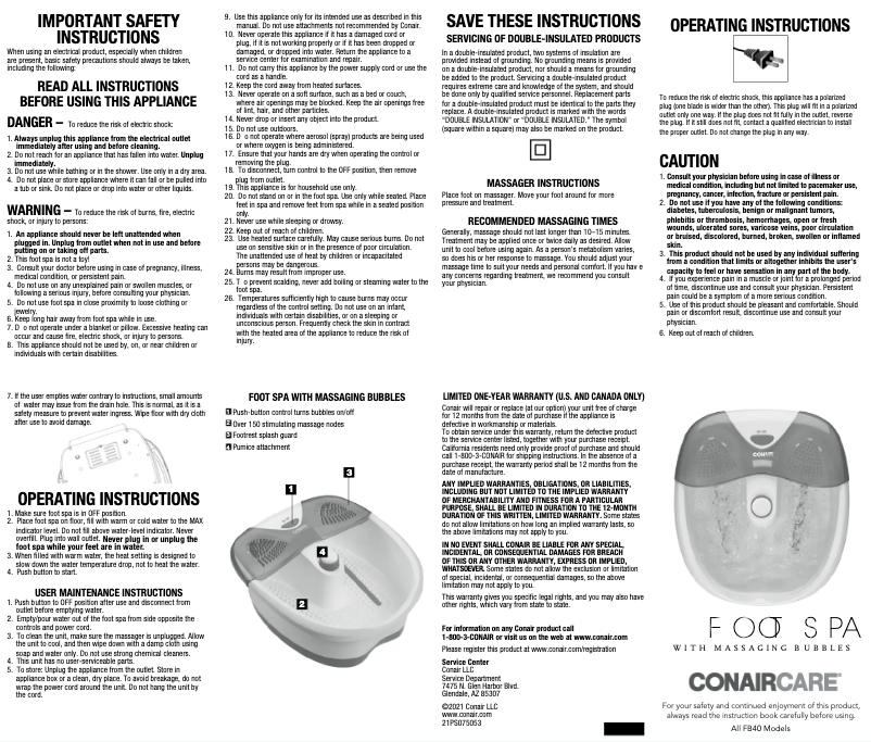 Page 1 de la notice Manuel utilisateur Conair FB40
