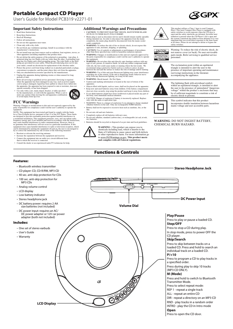Page n°1 - Manuel utilisateur GPX PCB319