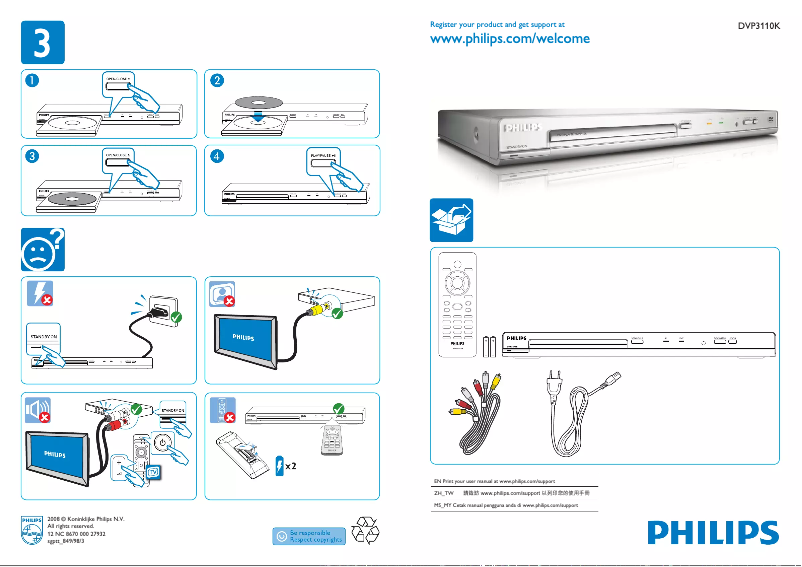 Página 1 del manual Guía de inicio rápido Philips DVP3110K