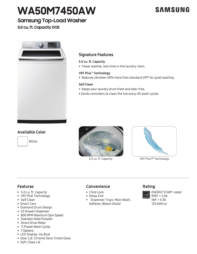 Página 1 del manual Ficha técnica Samsung WA50M7450A