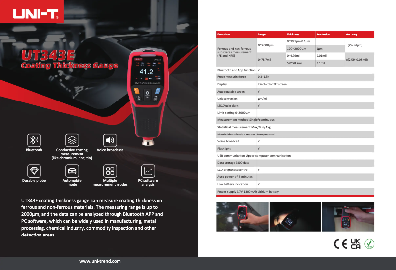 Page n°1 - Fiche technique Uni-T UT343E