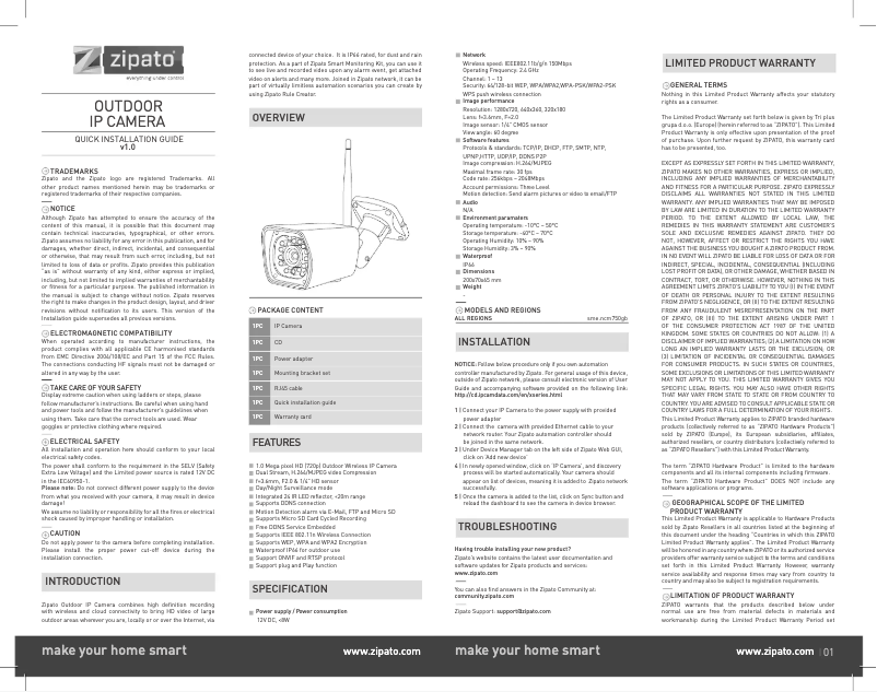 Page n°1 - Manuel utilisateur Zipato SME.NCM750GB