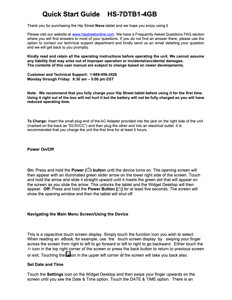 Page 1 de la notice Manuel utilisateur Hipstreet HS-7DTB1 Nova