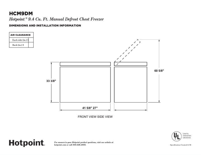 Page 1 de la notice Fiche technique GE HCM9DMWW