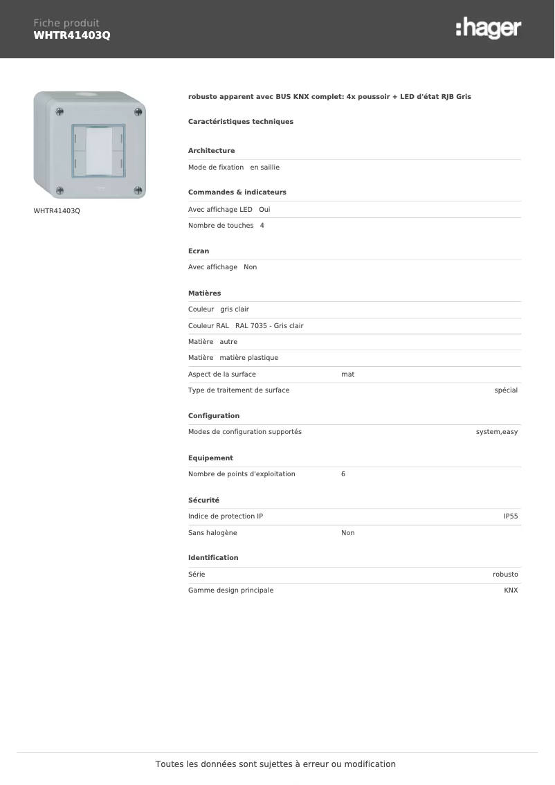 Image de la première page du manuel de l'appareil WHTR41403Q