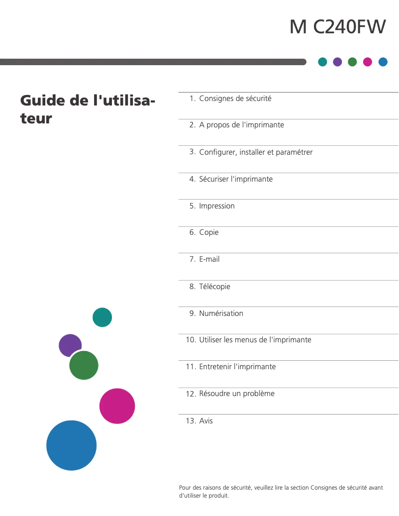 Image de la première page du manuel de l'appareil M C240FW