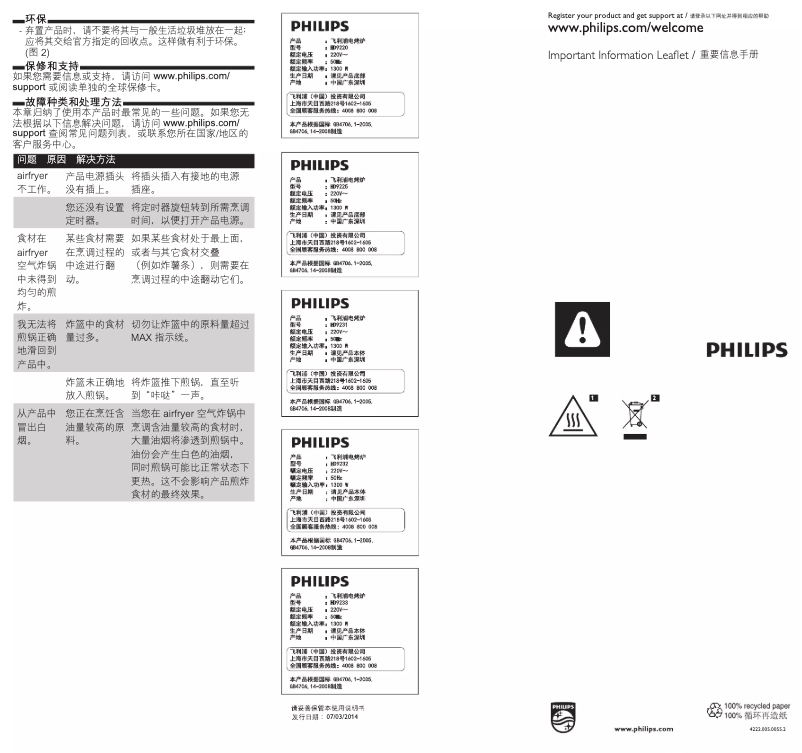 Page 1 de la notice Brochure Philips HD9233