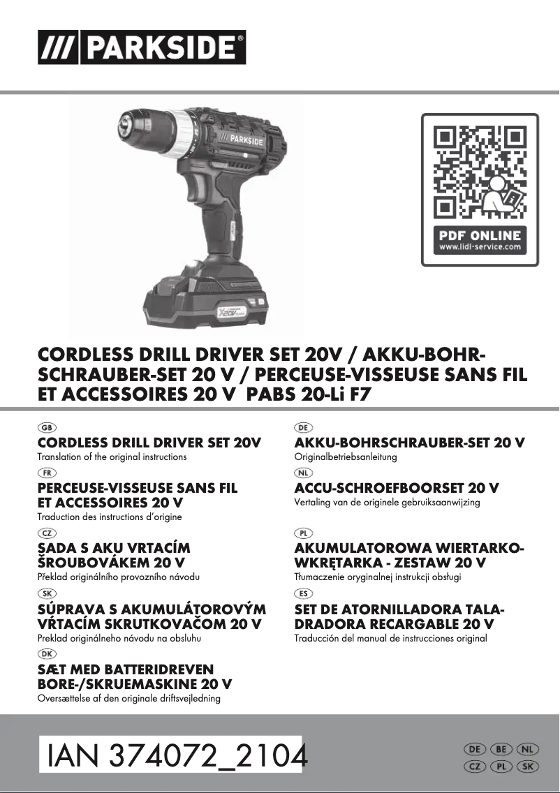 Image de la première page du manuel de l'appareil PABS 20-Li F7