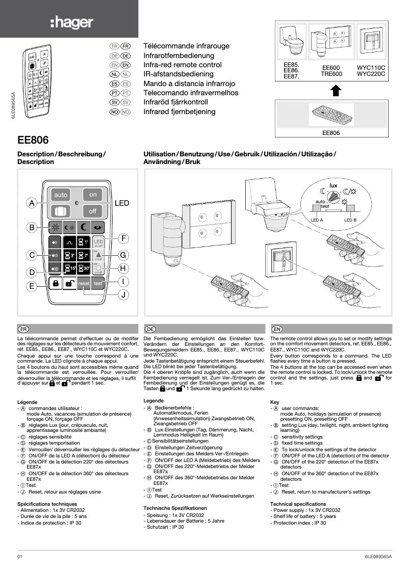Page n°1 - Manuel utilisateur Hager EE806
