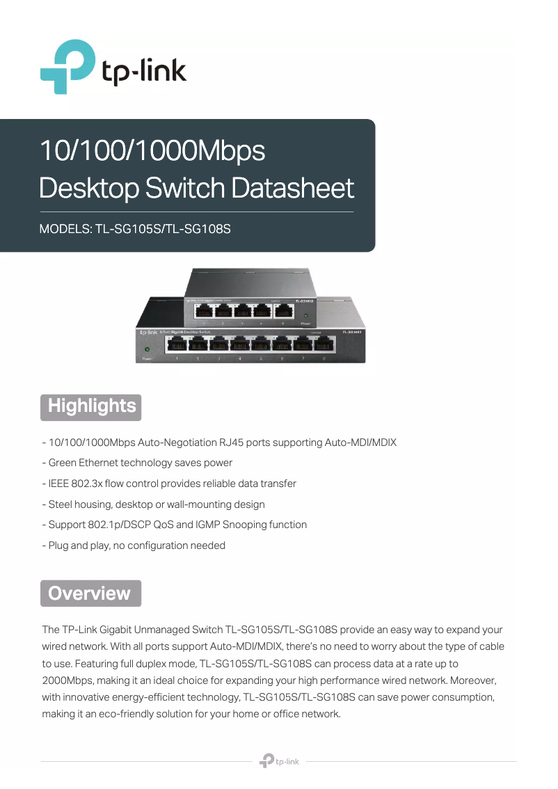Page 1 de la notice Fiche technique TP-Link TL-SG105S