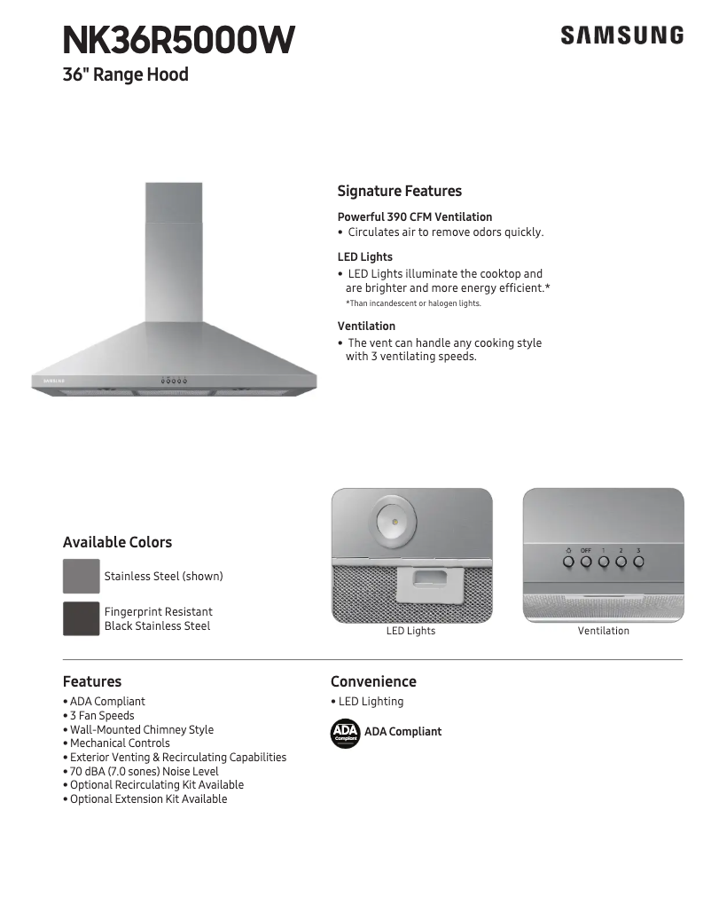 Page n°1 - Fiche technique Samsung NK36N7000US