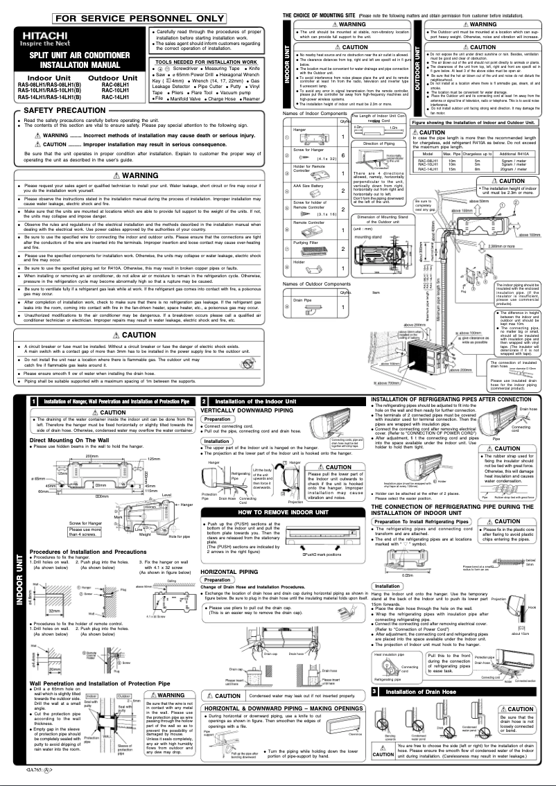 Page 1 de la notice Manuel utilisateur Hitachi RAC-10LH1