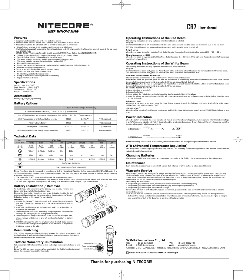 Image de la première page du manuel de l'appareil CR7