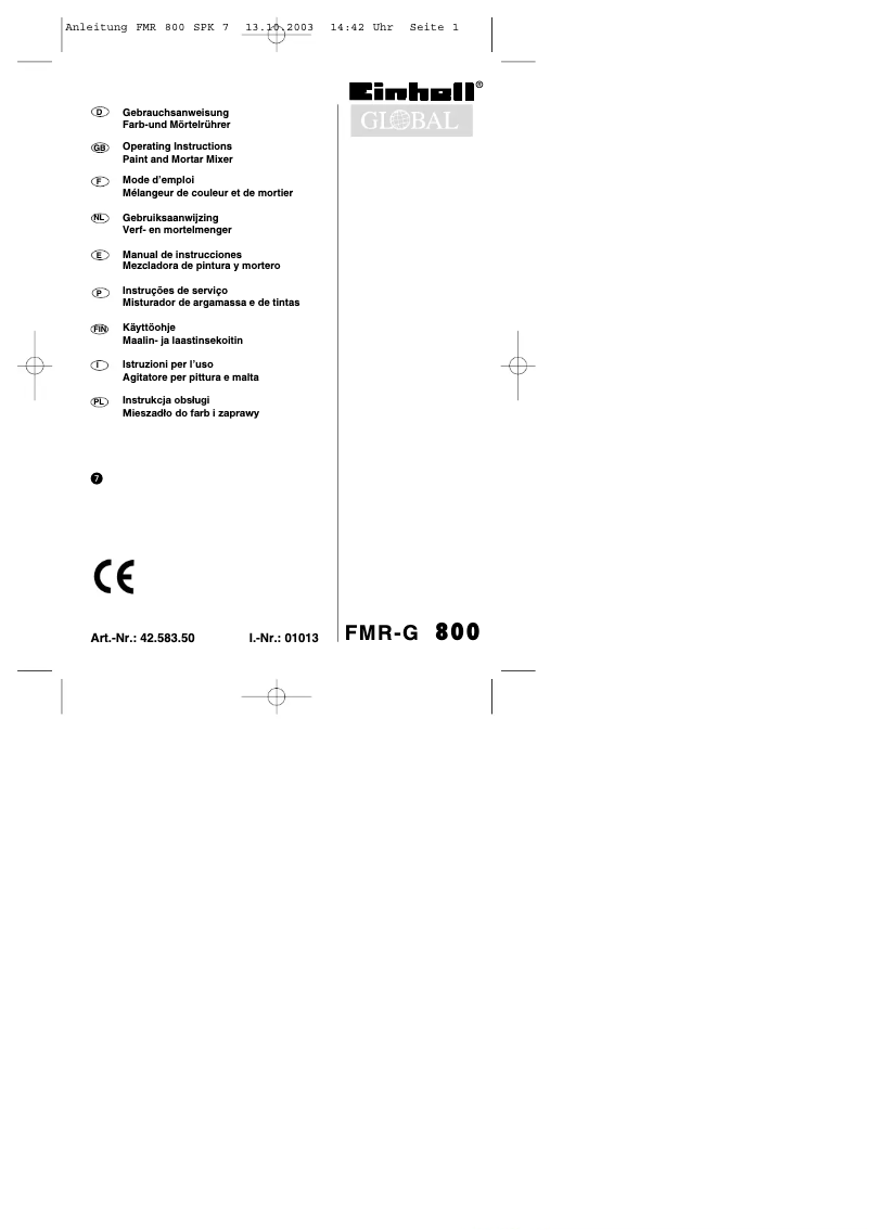 Page n°1 - Manuel utilisateur Global FMR-G 800