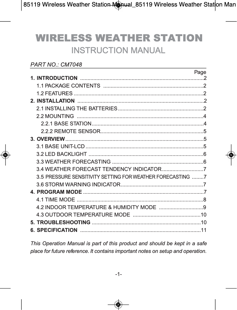 Image de la première page du manuel de l'appareil CM7048