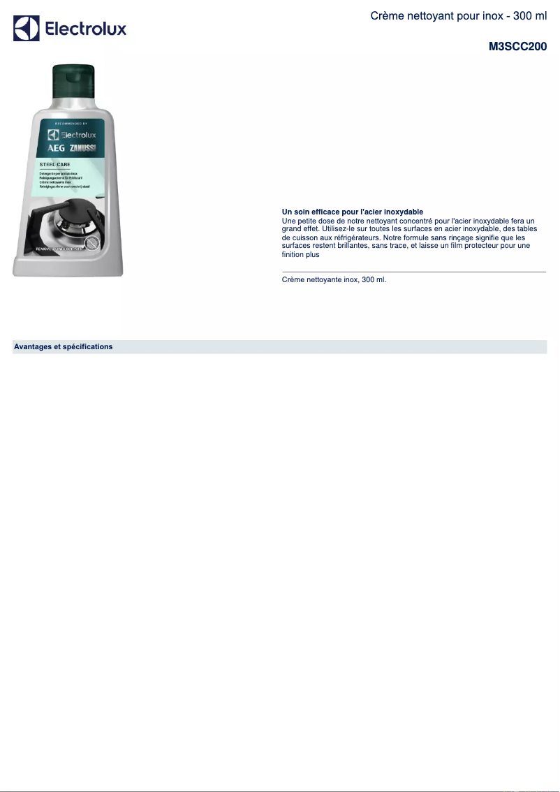 Page 1 de la notice Fiche technique AEG M3SCC200