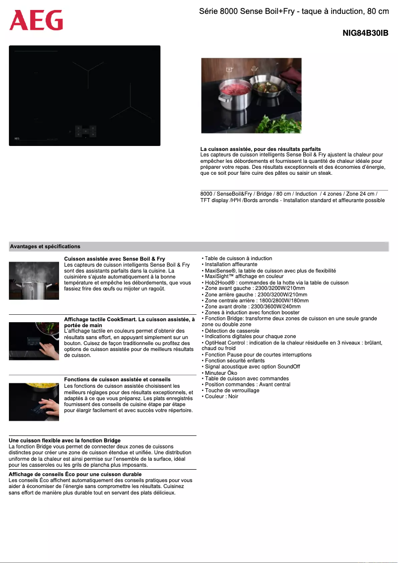 Page 1 de la notice Fiche technique AEG NIG84B30IB