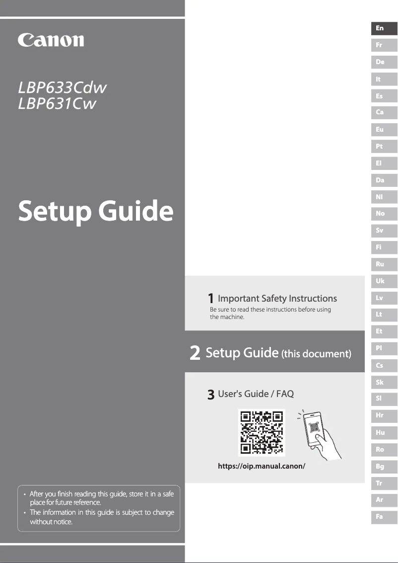Page n°1 - Manuel utilisateur Canon i-SENSYS LBP633Cdw