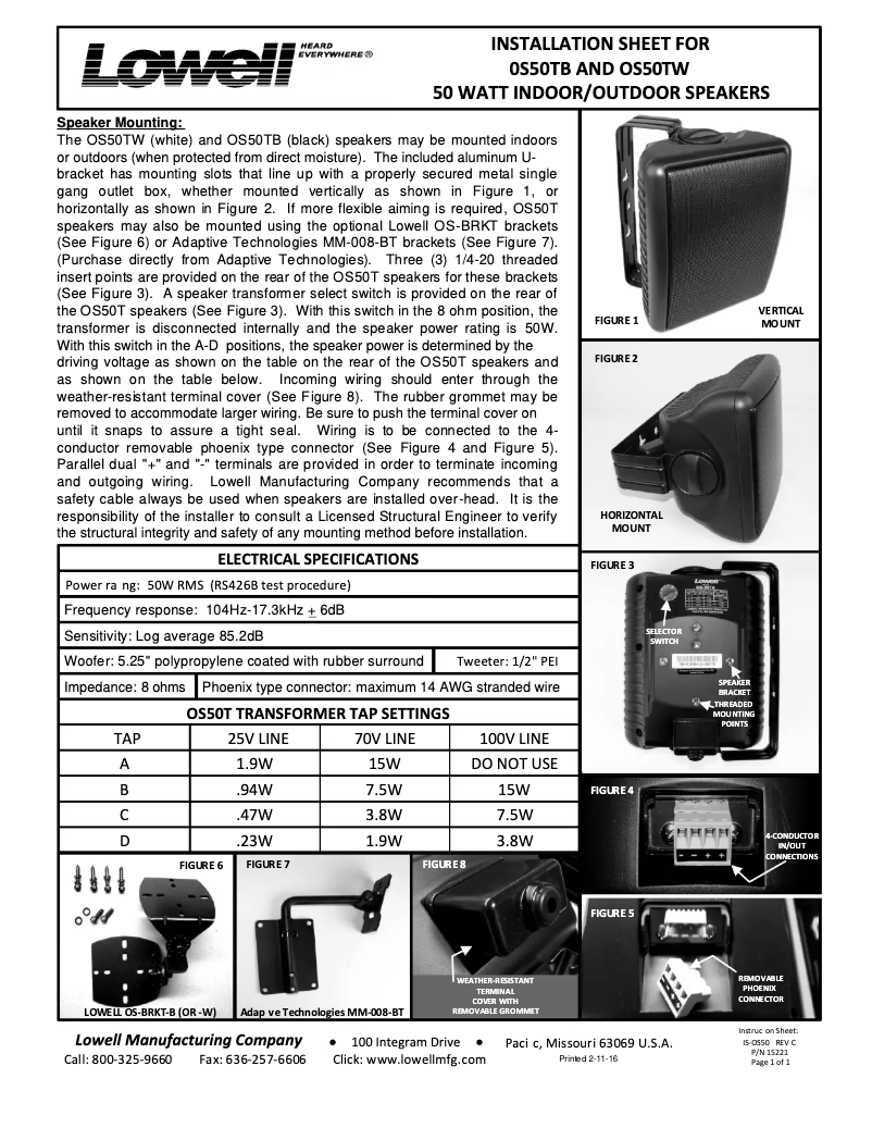 Page n°1 - Manuel utilisateur Lowell OS50TB