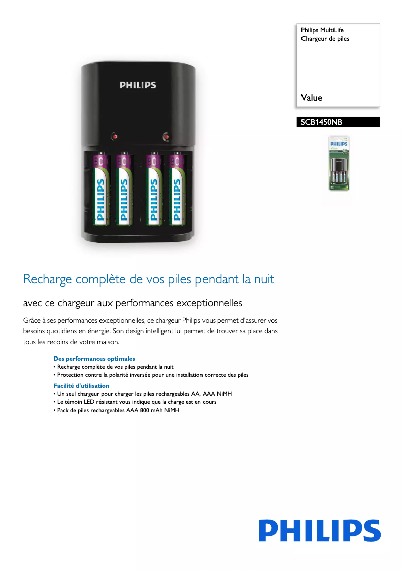 Page 1 de la notice Fiche technique Philips MultiLife SCB1450NB