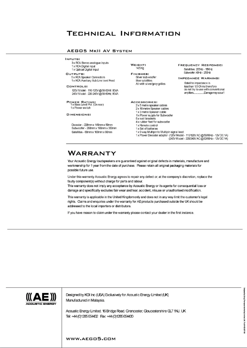 Page 1 de la notice Manuel utilisateur Acoustic Energy Aego P5 MkII