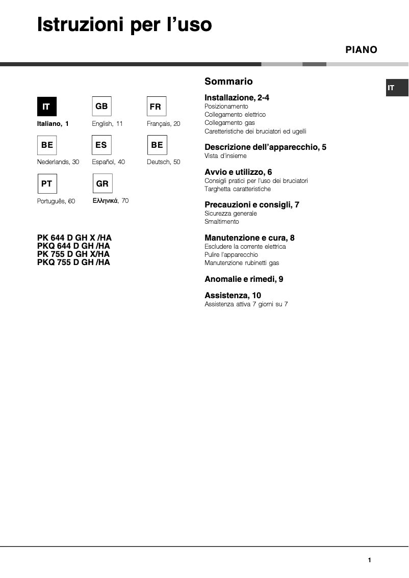 Página 1 del manual Manual de usuario Hotpoint Ariston PK 644 D GH X /HA