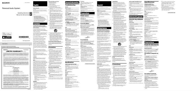 Page 1 de la notice Manuel utilisateur Sony RDP-M7IPBLKN